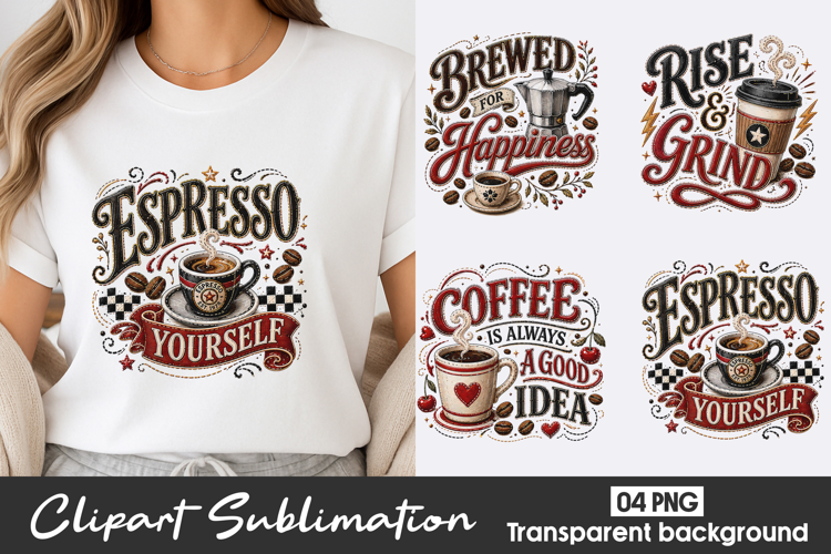 Espresso Coffee Vintage Clipart Sublimation PNG