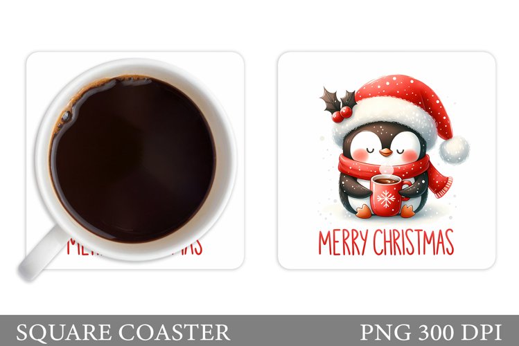 Cute Penguin Coaster Sublimation. Christmas Coaster Design example image 1