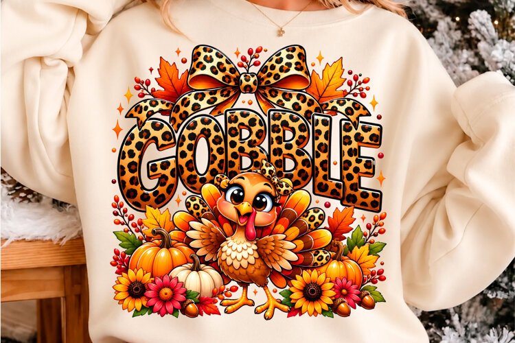 Gobble Leopard Turkey Thanksgiving PNG Christmas T-shirt des example image 1