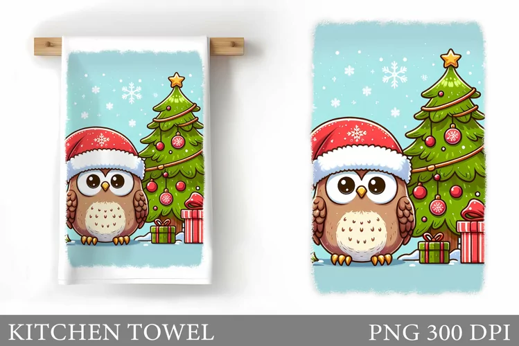 Cute Owl Kitchen Towel. Christmas Owl Kitchen Towel Design