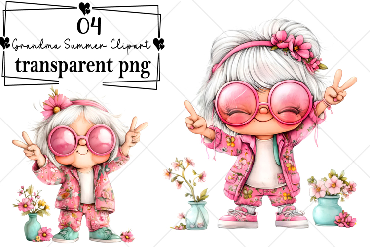 Whimsical Funny Grandma Summer Clipart Watercolor PNG