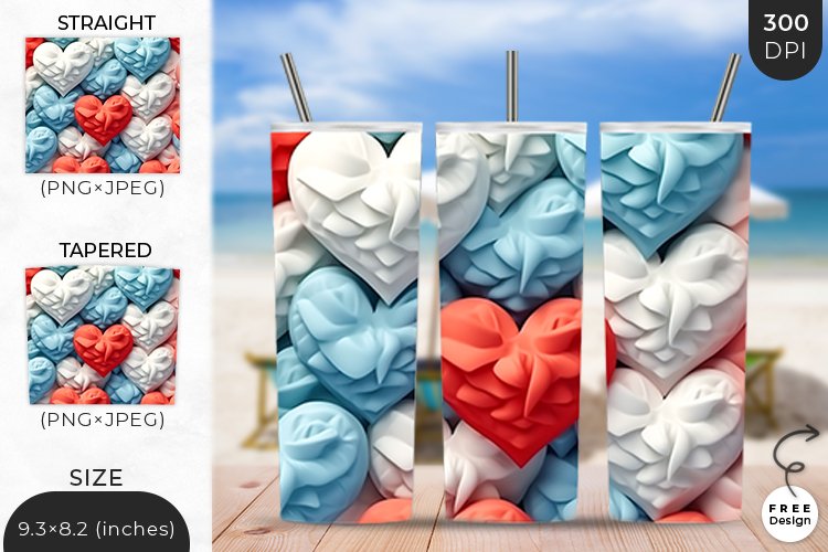 3D Inflatable Heart Tumbler | 3D Sublimation Wrap example image 1