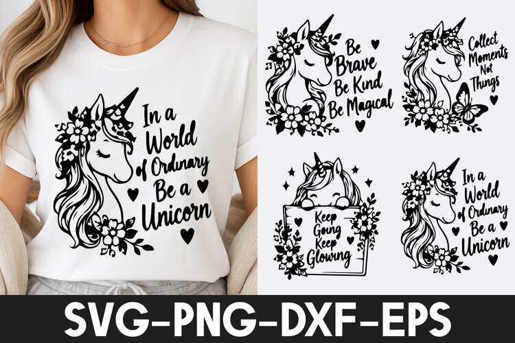 Floral Unicorn Be Brave Be Magical SVG PNG example image 1
