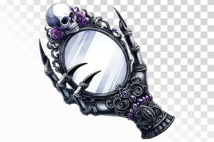 Gothic Skeleton Hand Holding Mirror Halloween PNG