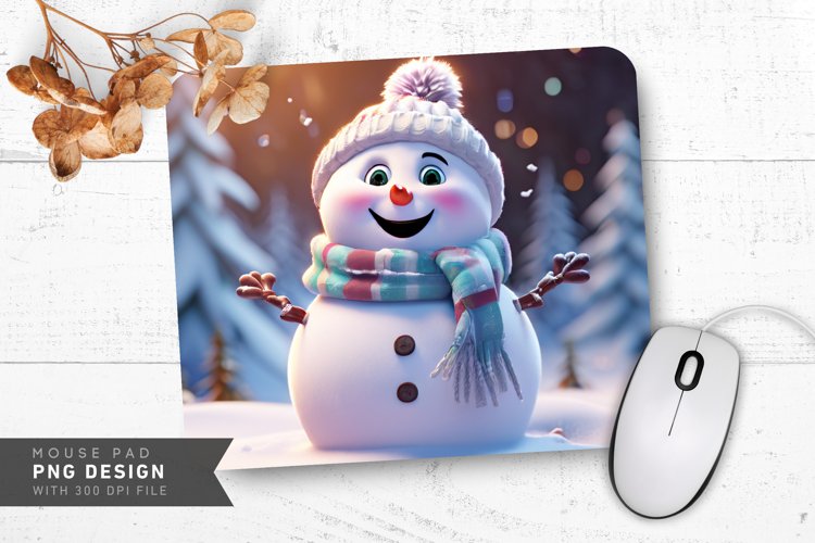 Snowman with Red Scarf Making Snow Angel Mouse Pad PNG