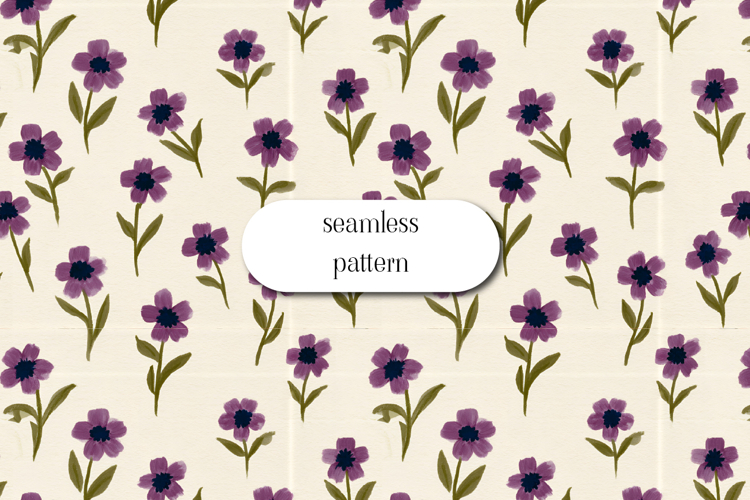 Purple Floral Seamless Pattern, Vintage Flower Repeat JPG