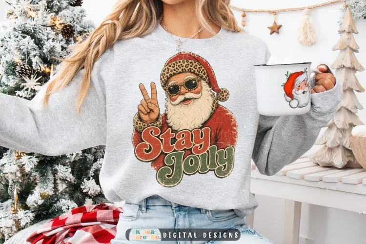 Retro Leopard Santa PNG | Stay Jolly PNG | Saint Nick PNG
