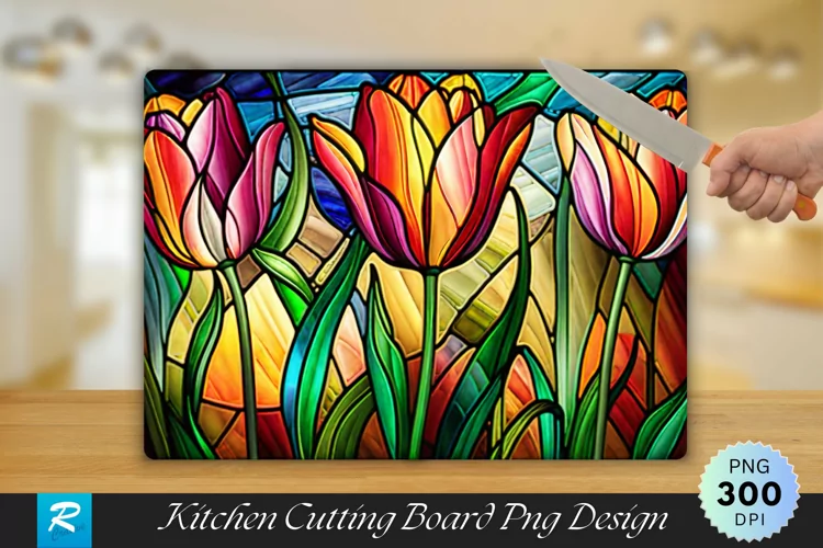 Tulip Flowers Cutting Board Sublimation Design