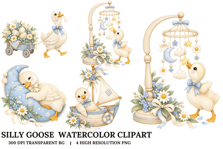 Cute Goose Nursery Watercolor Sublimation PNG