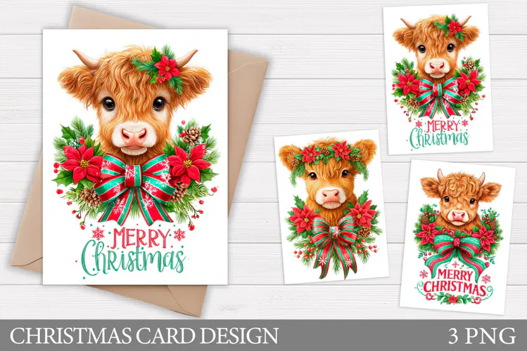 Christmas Cow Card Design. Christmas Card Printable