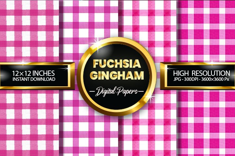 Fuchsia Gingham Digital Papers - 04 Variations example image 1