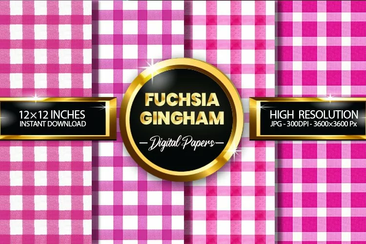 Fuchsia Gingham Digital Papers - 04 Variations