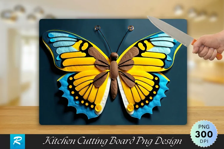 Yellow Butterfly Cutting Board Sublimation Design