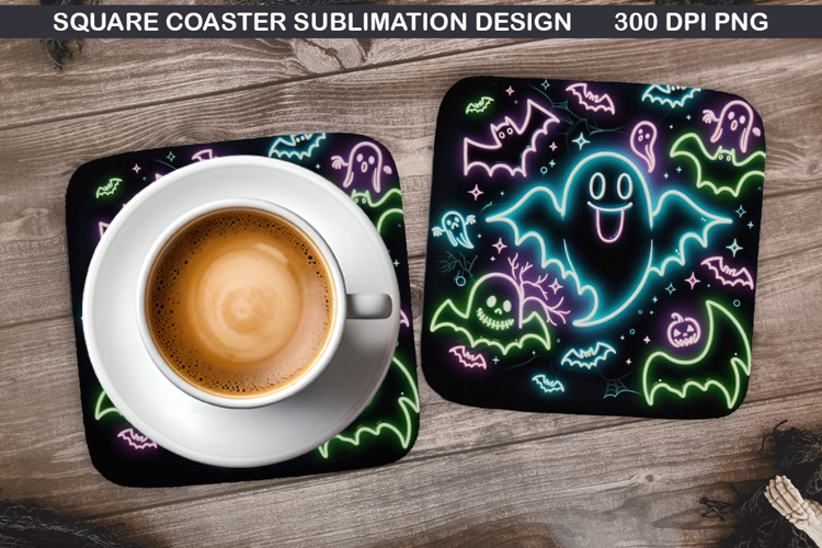 Ghost Coaster Sublimation, Halloween Coaster PNG Design example image 1