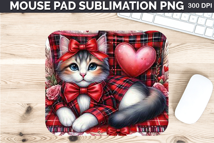 Watercolor Cat Mouse Pad Sublimation - Valentines PNG Design