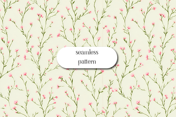 Seamless pattern with delicate pink wildflowers on cream