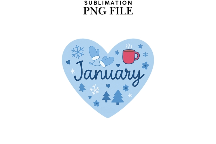 January heart png design for T-shirts