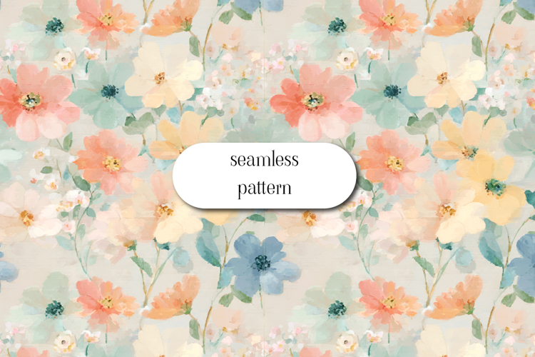 Pastel Watercolor Floral Seamless Pattern Digital Paper