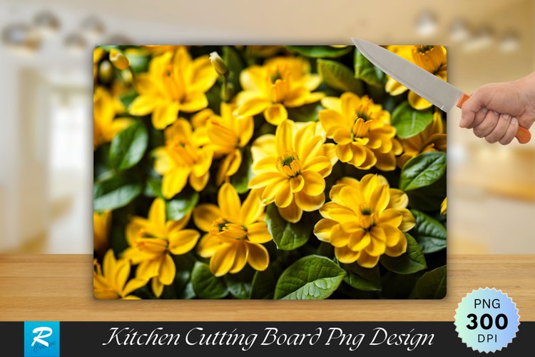 Yellow Floral Cutting Board Sublimation Design example image 1