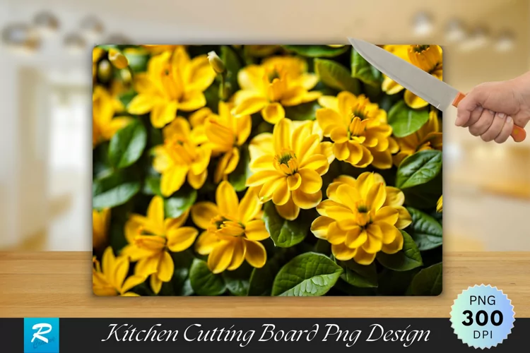 Yellow Floral Cutting Board Sublimation Design