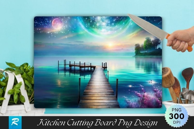 Wooden Pier Background Cutting Board Sublimation Design example image 1