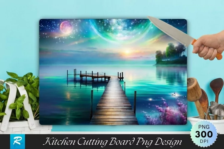 Wooden Pier Background Cutting Board Sublimation Design