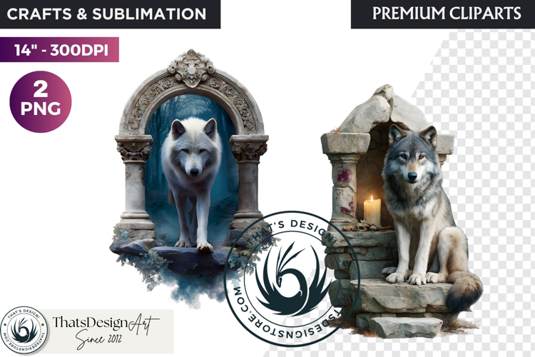 Watercolor Mystic Wolf Fantasy Clipart animal PNG Graphics
