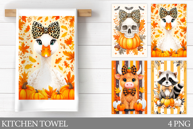 Fall Kitchen Towel Design. Fall Animals Kitchen Towel
