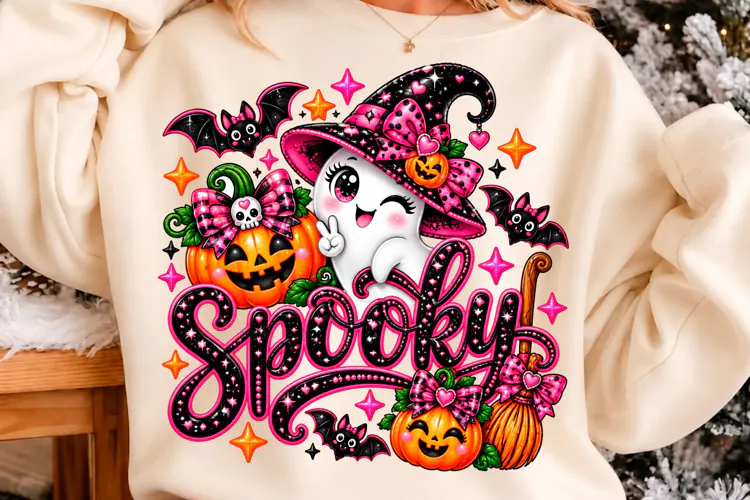 Cute Pink Spooky Ghost Halloween Shirt Sublimation Png
