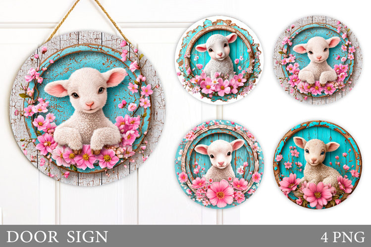 Cute Lamb Door Sign Sublimation. Spring Door Sign Design