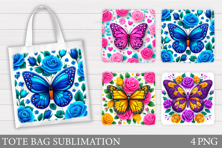 Butterfly Tote Bag Design. Flowers Tote Bag Sublimation