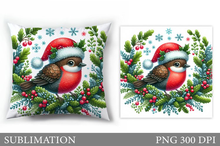 Christmas Bird Pillow Design. Christmas Pillow Sublimation example image 1