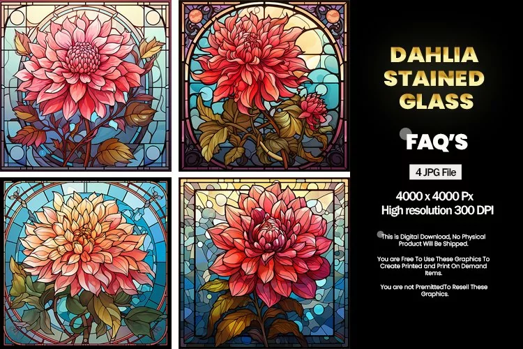Stained Glass Dahlia Square Coaster - 04 Variations