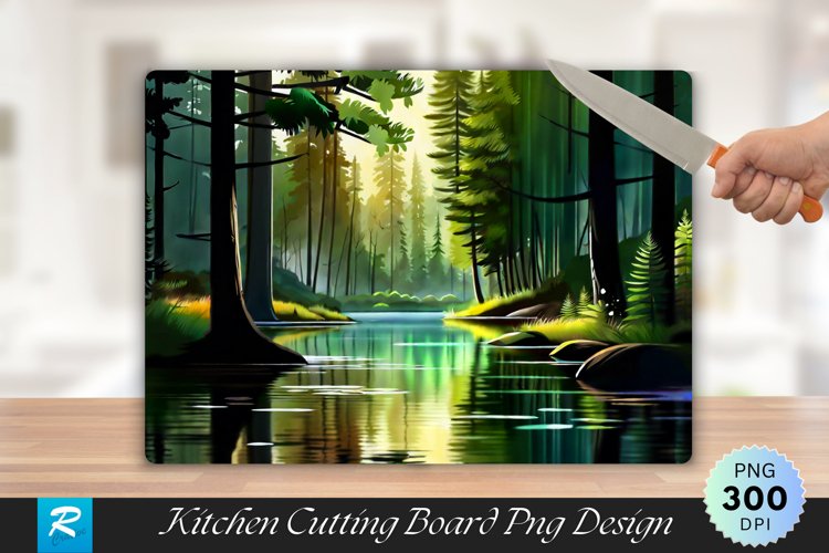 Forest Lake Cutting Board Sublimation Design example image 1