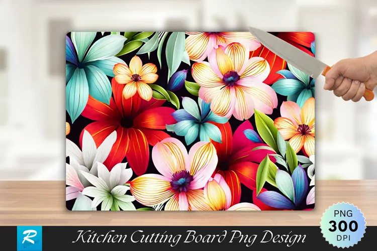 Pattern of Colorful Flower Cutting Board Sublimation Design