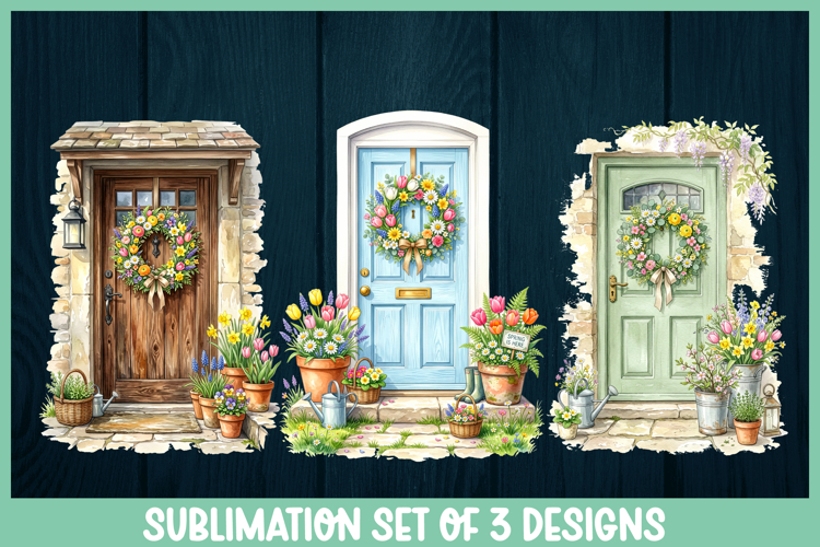 3 Spring floral front doors PNGs