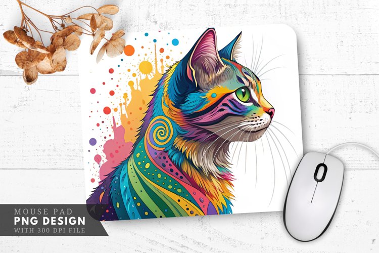 Colorful Abstract Rainbow Cat Mouse Pad PNG Design
