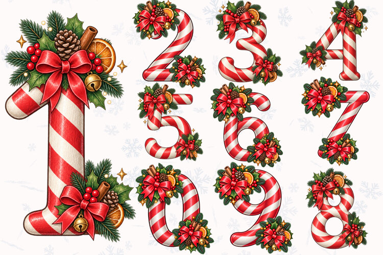 Christmas Candy Cane Numbers PNG example image 1