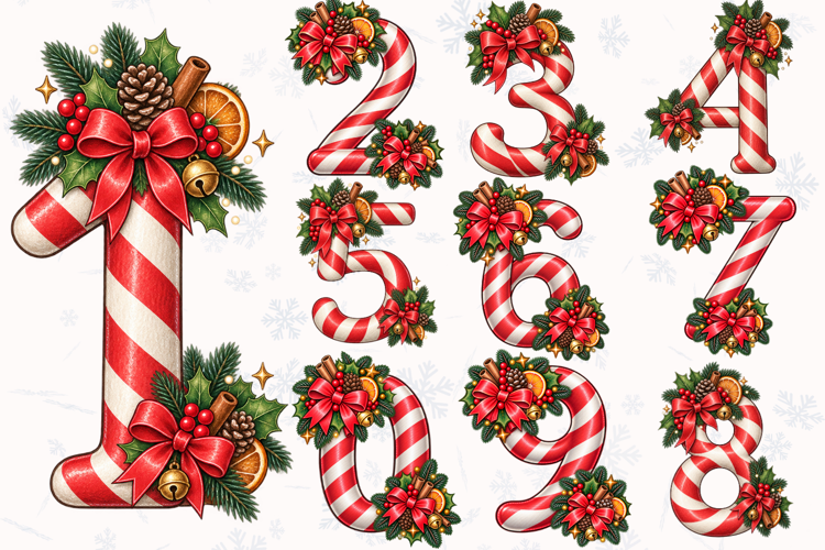 Christmas Candy Cane Numbers PNG