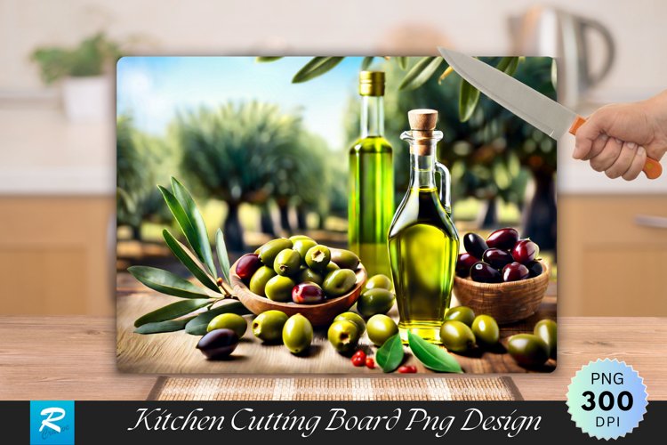 Olive Oil Bottles Cutting Board Sublimation Design