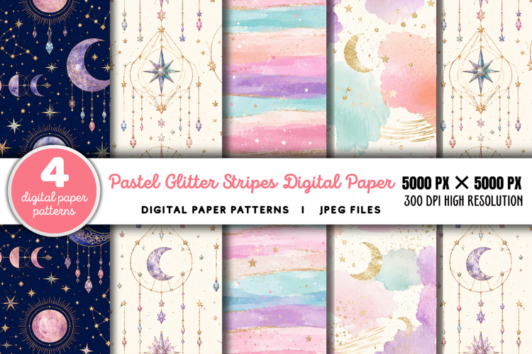 Pastel Glitter Stripes Digital Paper JPG