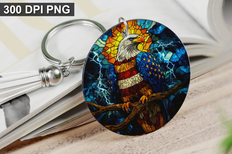 4Th Of July Eagle Keychain Sublimation - Round Keychain PNG