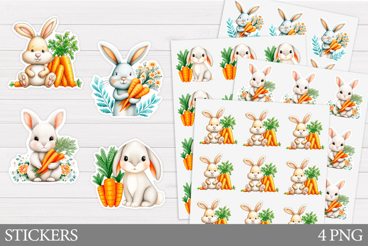 Cute Bunny Sticker Design. Bunny Carrot Sticker Printable
