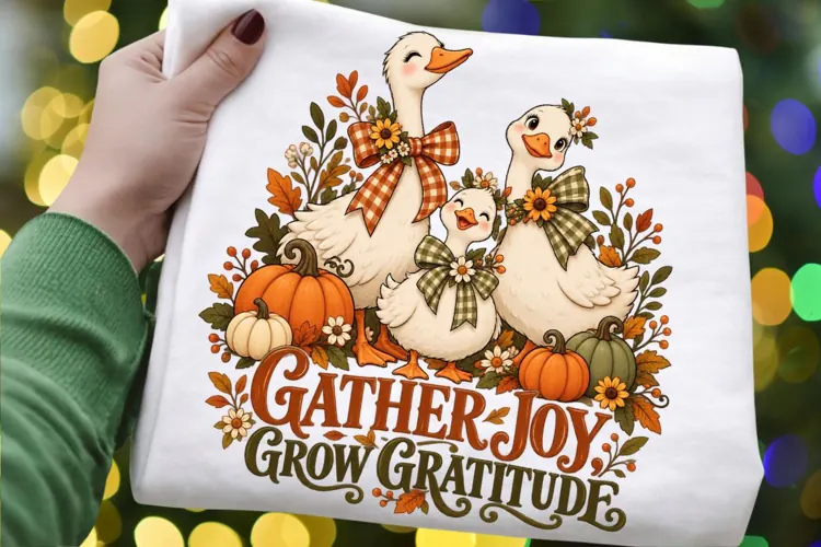 Autumn Goose Family PNG, Cute Fall Geese with Pumpkins and