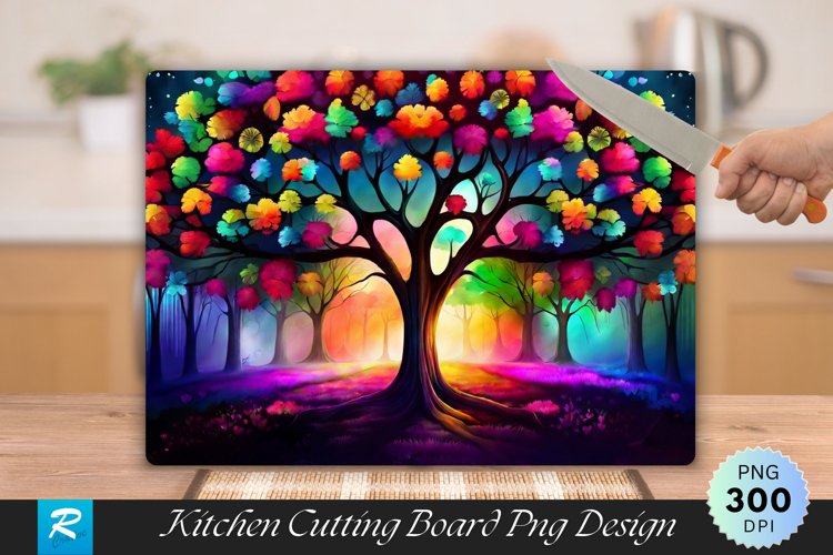 Colorful Tree Cutting Board Sublimation Design