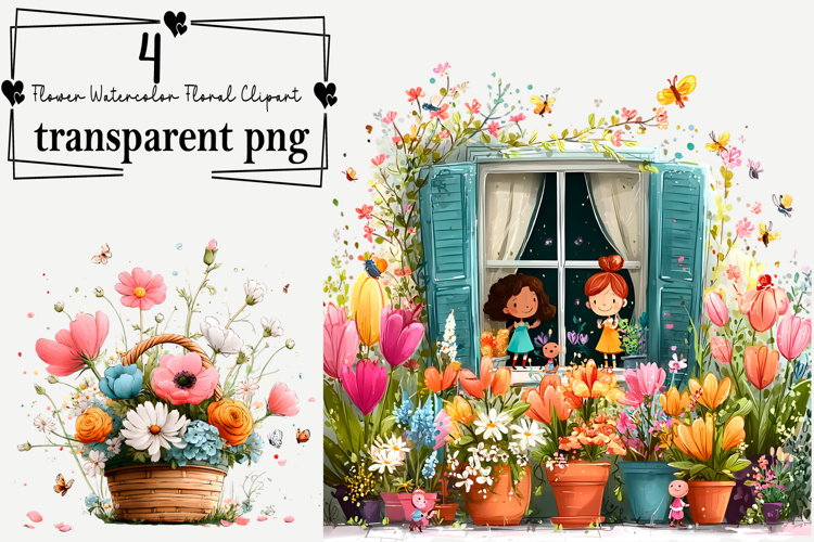 Whimsical Flower Clipart Watercolor PNG