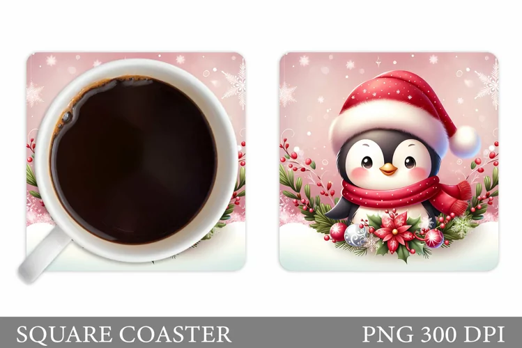 Cute Penguin Coaster Design. Christmas Coaster Sublimation