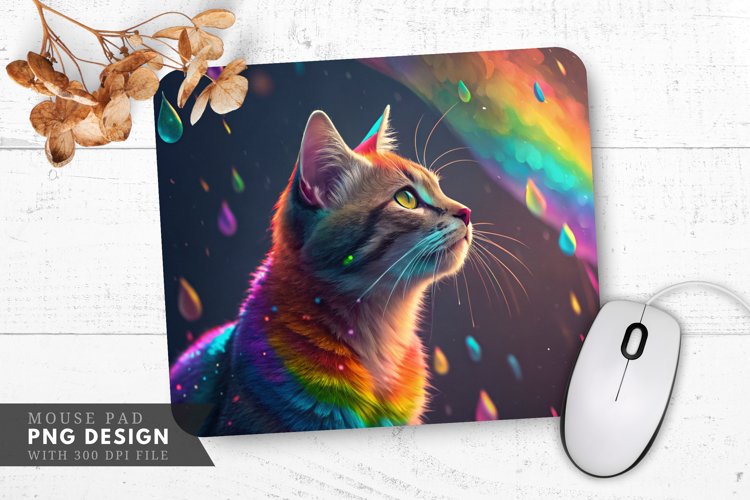 Vibrant Energy Rainbow Cat Mouse Pad PNG Design