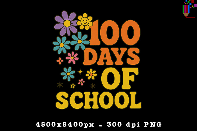 100 Days of School Retro Flower PNG