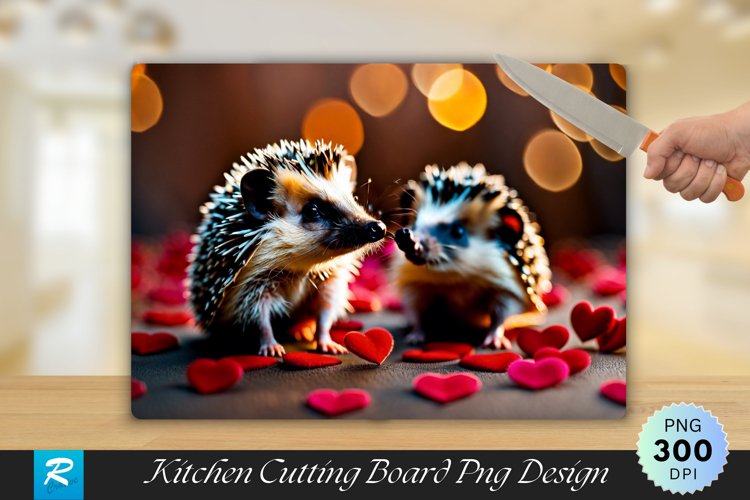Cute Hedgehog With Hearst Cutting Board Sublimation Design example image 1